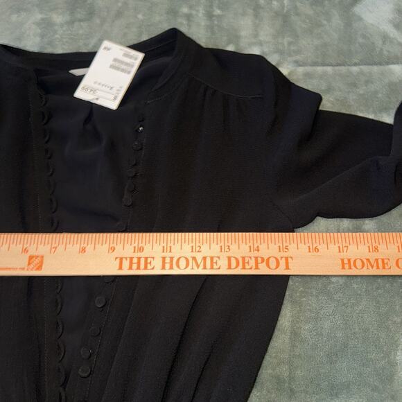H&M A-Line Mini Dress Women's 2 Black Long Sleeve Button Front V-Neck - Picture 6 of 8
